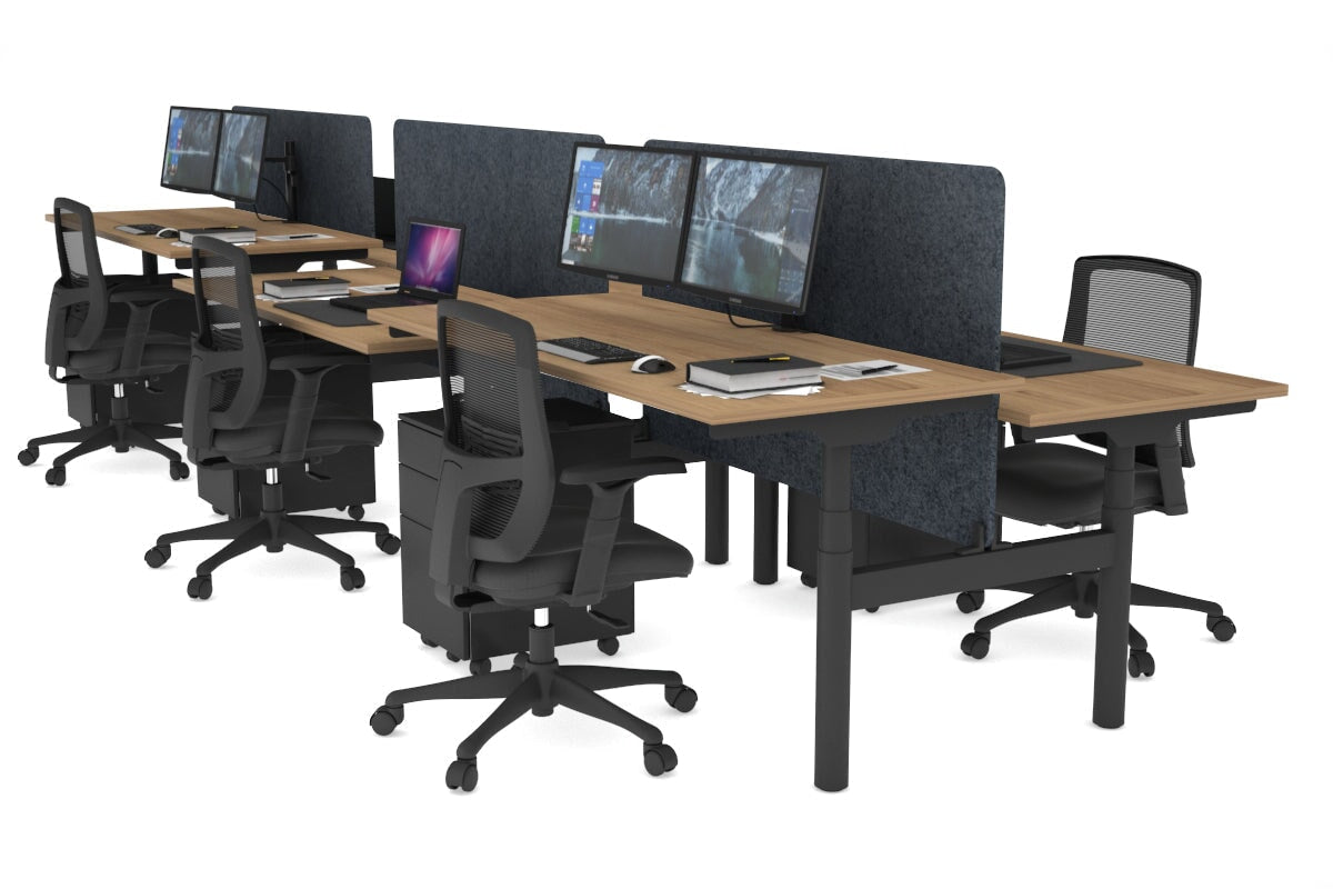 Flexi Premium Height Adjustable 6 Person H-Bench Workstation - Black Frame [1800L x 700W] Jasonl salvage oak dark grey echo panel (820H x 1600W) none