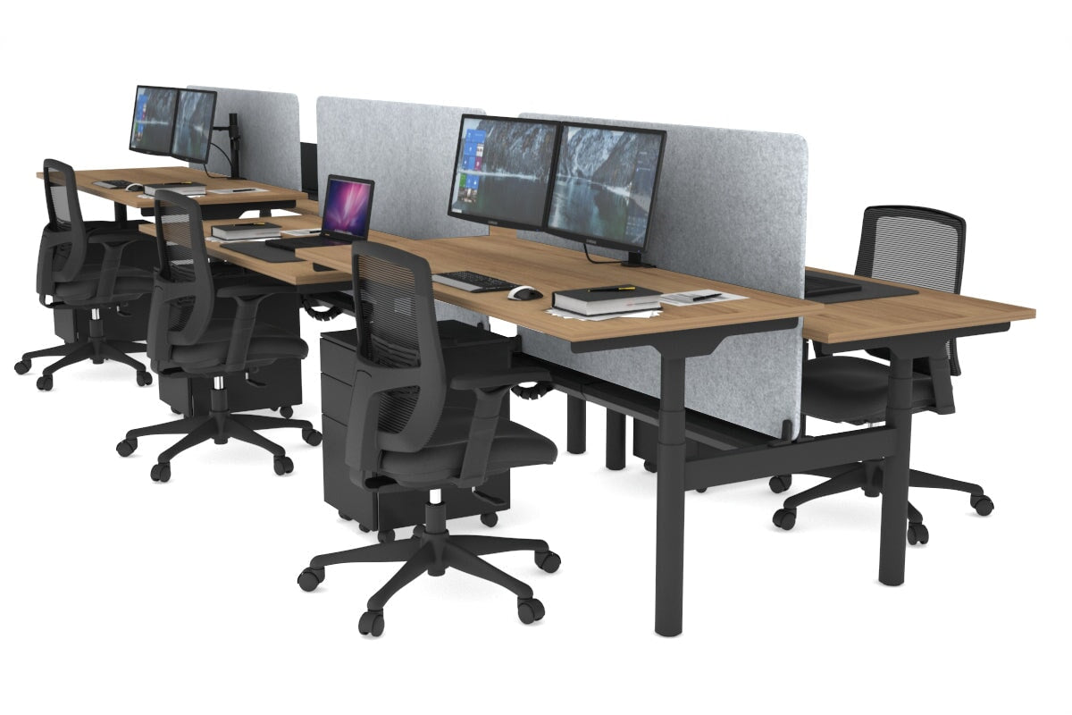 Flexi Premium Height Adjustable 6 Person H-Bench Workstation - Black Frame [1800L x 700W] Jasonl salvage oak light grey echo panel (820H x 1600W) black cable tray