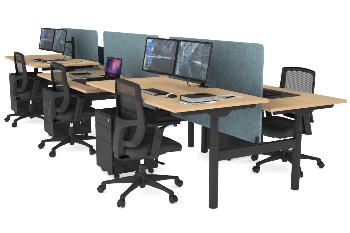 Flexi Premium Height Adjustable 6 Person H-Bench Workstation - Black Frame [1800L x 800W with Cable Scallop] Jasonl maple blue echo panel (820H x 1600W) none