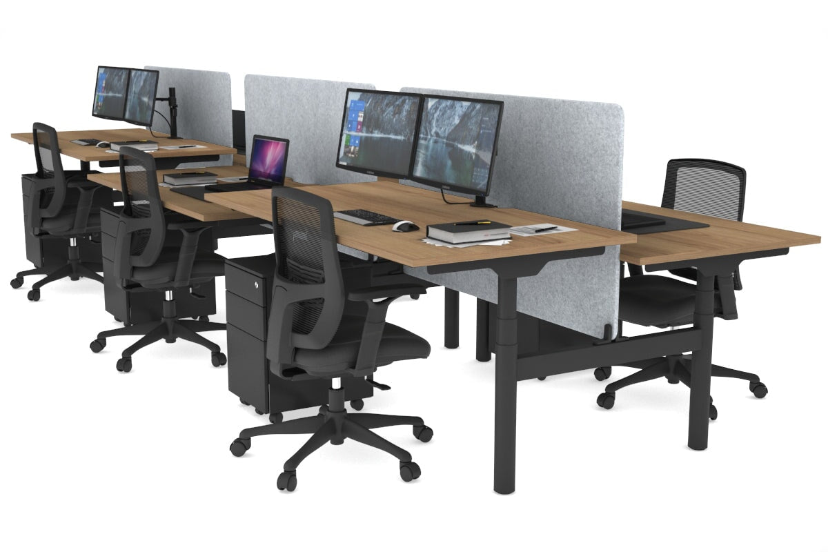 Flexi Premium Height Adjustable 6 Person H-Bench Workstation - Black Frame [1800L x 800W with Cable Scallop] Jasonl salvage oak light grey echo panel (820H x 1600W) none