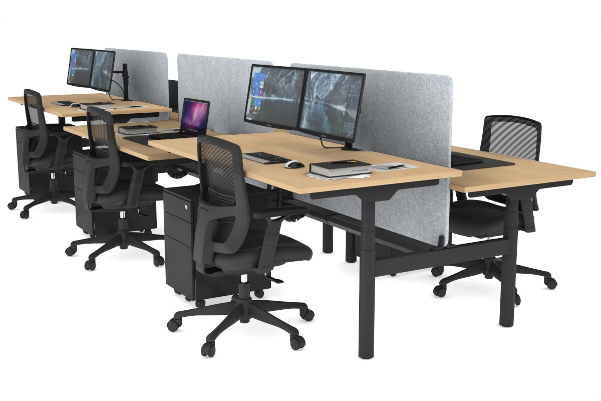 Flexi Premium Height Adjustable 6 Person H-Bench Workstation - Black Frame [1800L x 800W with Cable Scallop] Jasonl maple light grey echo panel (820H x 1600W) black cable tray