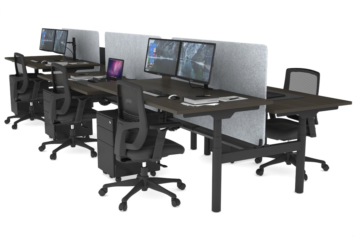 Flexi Premium Height Adjustable 6 Person H-Bench Workstation - Black Frame [1800L x 800W with Cable Scallop] Jasonl dark oak light grey echo panel (820H x 1600W) black cable tray