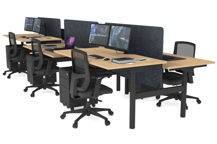 Flexi Premium Height Adjustable 6 Person H-Bench Workstation - Black Frame [1800L x 800W with Cable Scallop] Jasonl maple dark grey echo panel (820H x 1600W) none