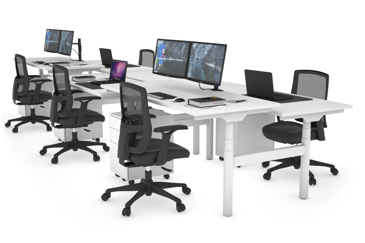 Flexi Premium Height Adjustable 6 Person H-Bench Workstation - White Frame [1200L x 700W] Jasonl white none none