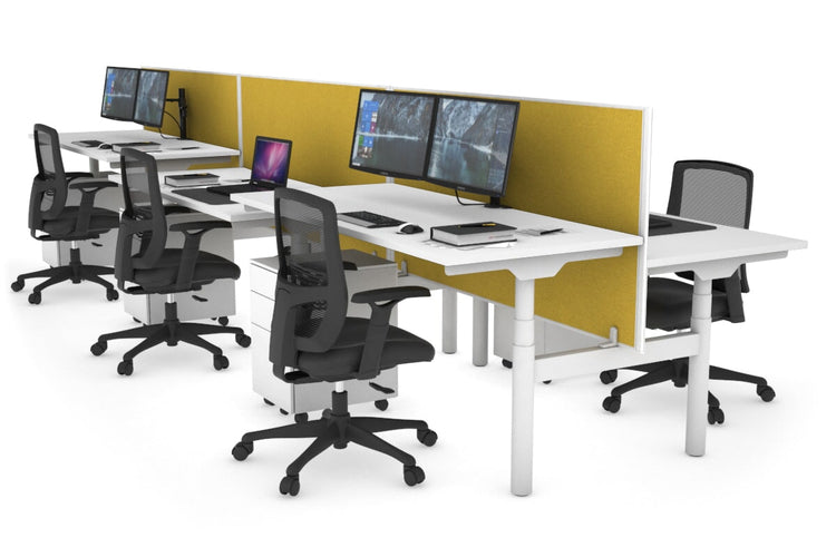 Flexi Premium Height Adjustable 6 Person H-Bench Workstation - White Frame [1200L x 700W] Jasonl white mustard yellow (820H x 1200W) none