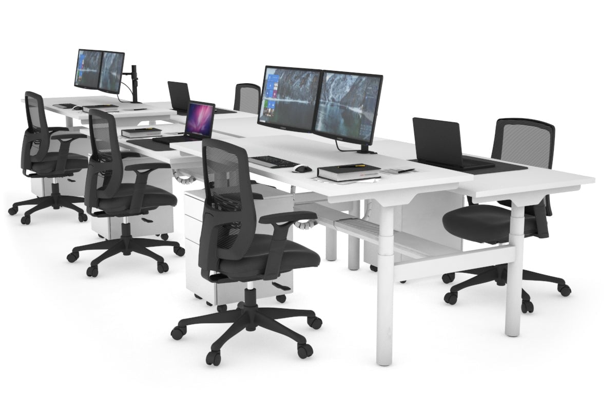 Flexi Premium Height Adjustable 6 Person H-Bench Workstation - White Frame [1200L x 700W] Jasonl white none white cable tray