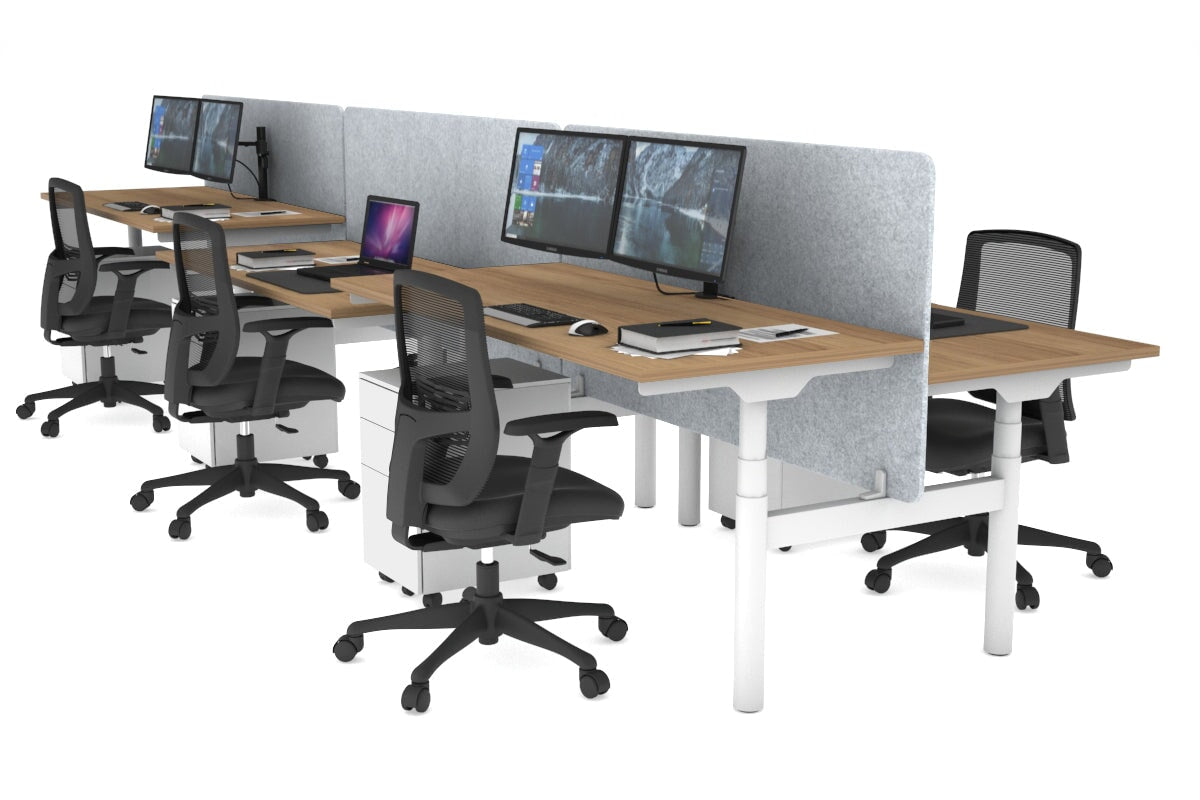 Flexi Premium Height Adjustable 6 Person H-Bench Workstation - White Frame [1200L x 700W]-salvage oak light grey echo panel (820H x 1200W) none