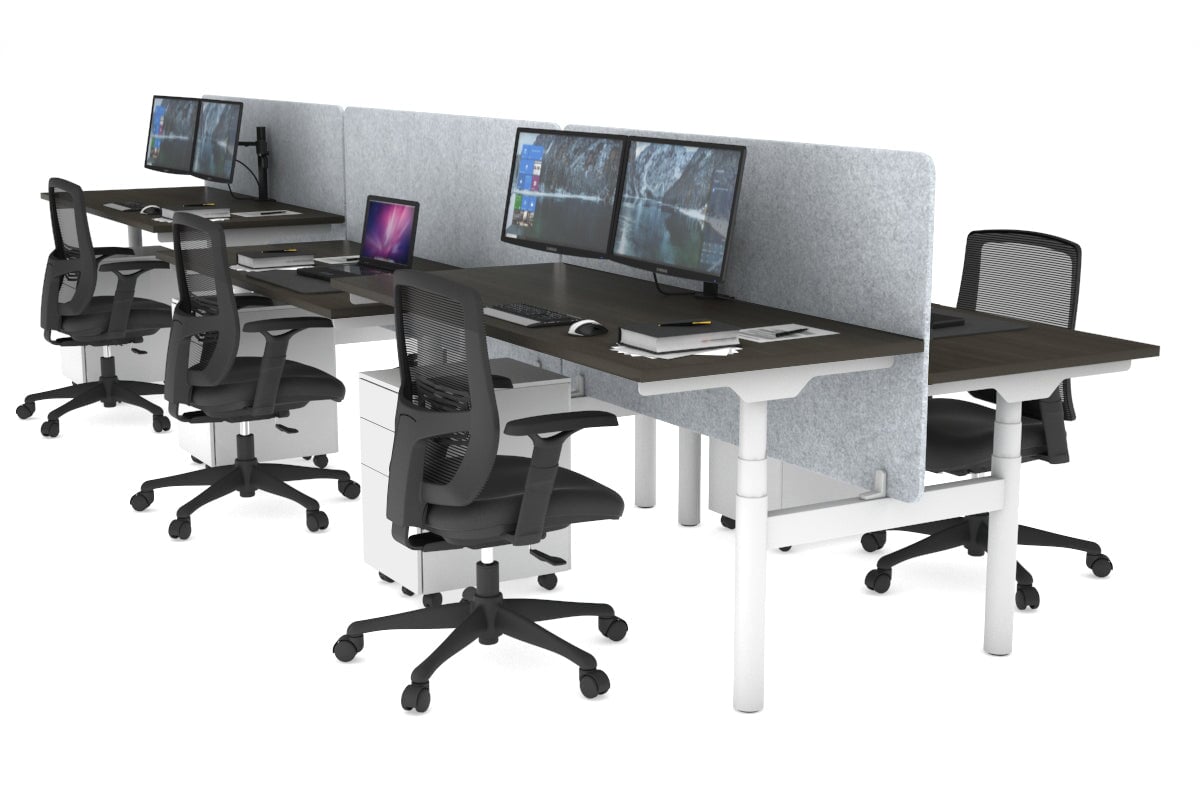 Flexi Premium Height Adjustable 6 Person H-Bench Workstation - White Frame [1200L x 700W] Jasonl dark oak light grey echo panel (820H x 1200W) none