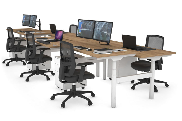 Flexi Premium Height Adjustable 6 Person H-Bench Workstation - White Frame [1200L x 700W] Jasonl salvage oak none none