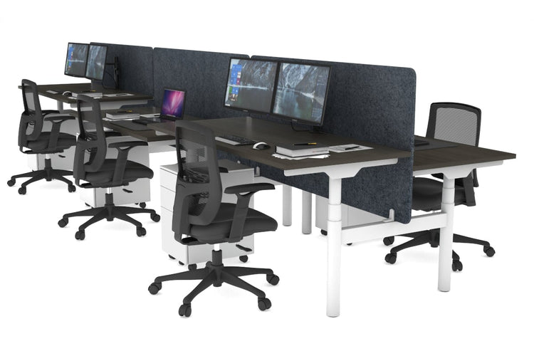 Flexi Premium Height Adjustable 6 Person H-Bench Workstation - White Frame [1200L x 700W] Jasonl dark oak dark grey echo panel (820H x 1200W) none