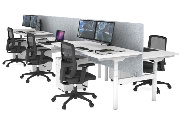 Flexi Premium Height Adjustable 6 Person H-Bench Workstation - White Frame [1200L x 700W] Jasonl white light grey echo panel (820H x 1200W) none