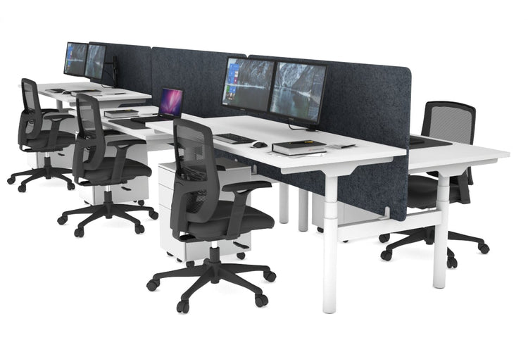 Flexi Premium Height Adjustable 6 Person H-Bench Workstation - White Frame [1200L x 700W] Jasonl white dark grey echo panel (820H x 1200W) none