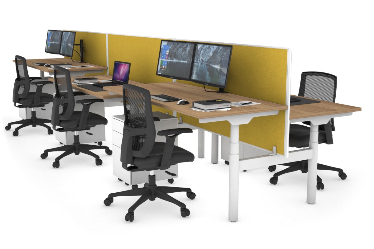 Flexi Premium Height Adjustable 6 Person H-Bench Workstation - White Frame [1200L x 700W] Jasonl salvage oak mustard yellow (820H x 1200W) none