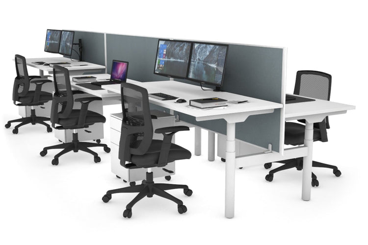 Flexi Premium Height Adjustable 6 Person H-Bench Workstation - White Frame [1200L x 700W] Jasonl white cool grey (820H x 1200W) none