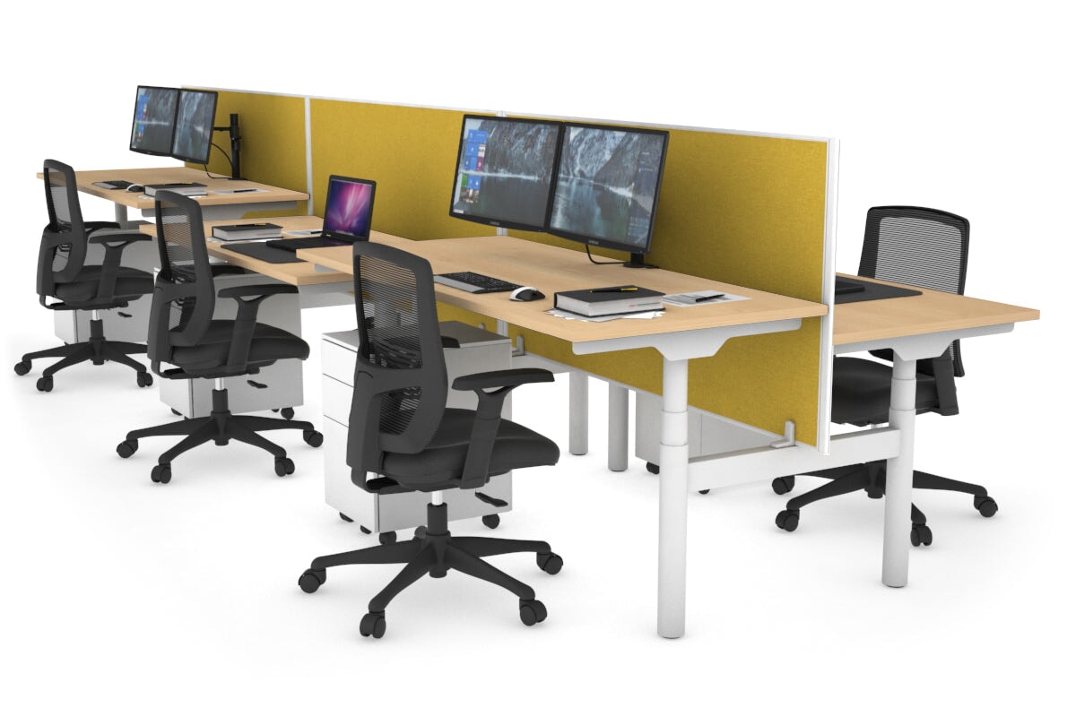 Flexi Premium Height Adjustable 6 Person H-Bench Workstation - White Frame [1200L x 700W] Jasonl maple mustard yellow (820H x 1200W) none