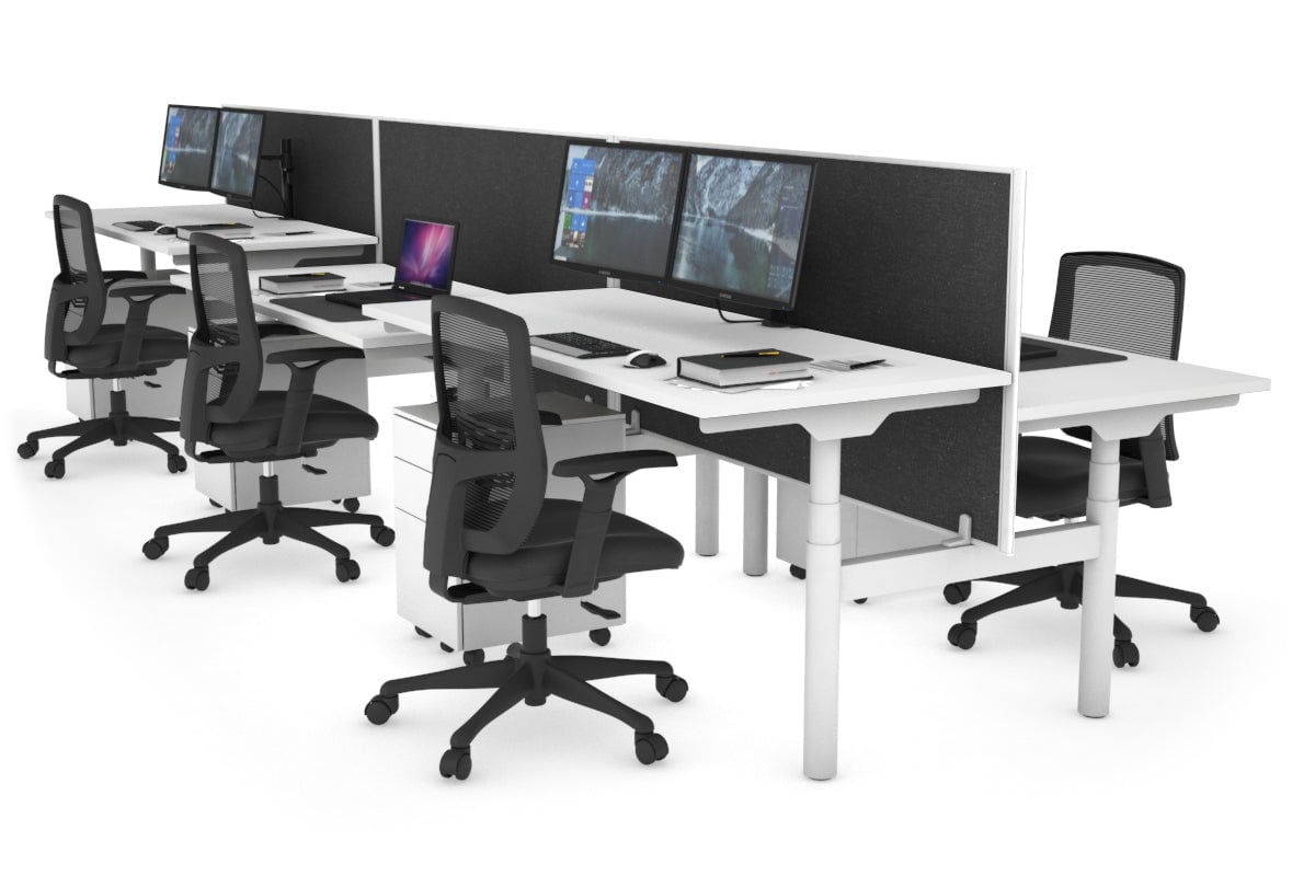 Flexi Premium Height Adjustable 6 Person H-Bench Workstation - White Frame [1200L x 700W] Jasonl white moody charchoal (820H x 1200W) none