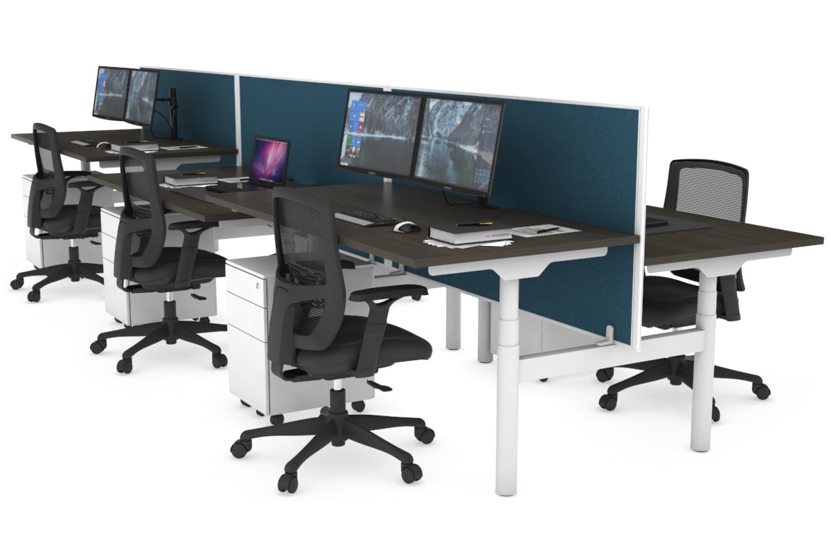 Flexi Premium Height Adjustable 6 Person H-Bench Workstation - White Frame [1200L x 800W with Cable Scallop] Jasonl dark oak deep blue (820H x 1200W) none