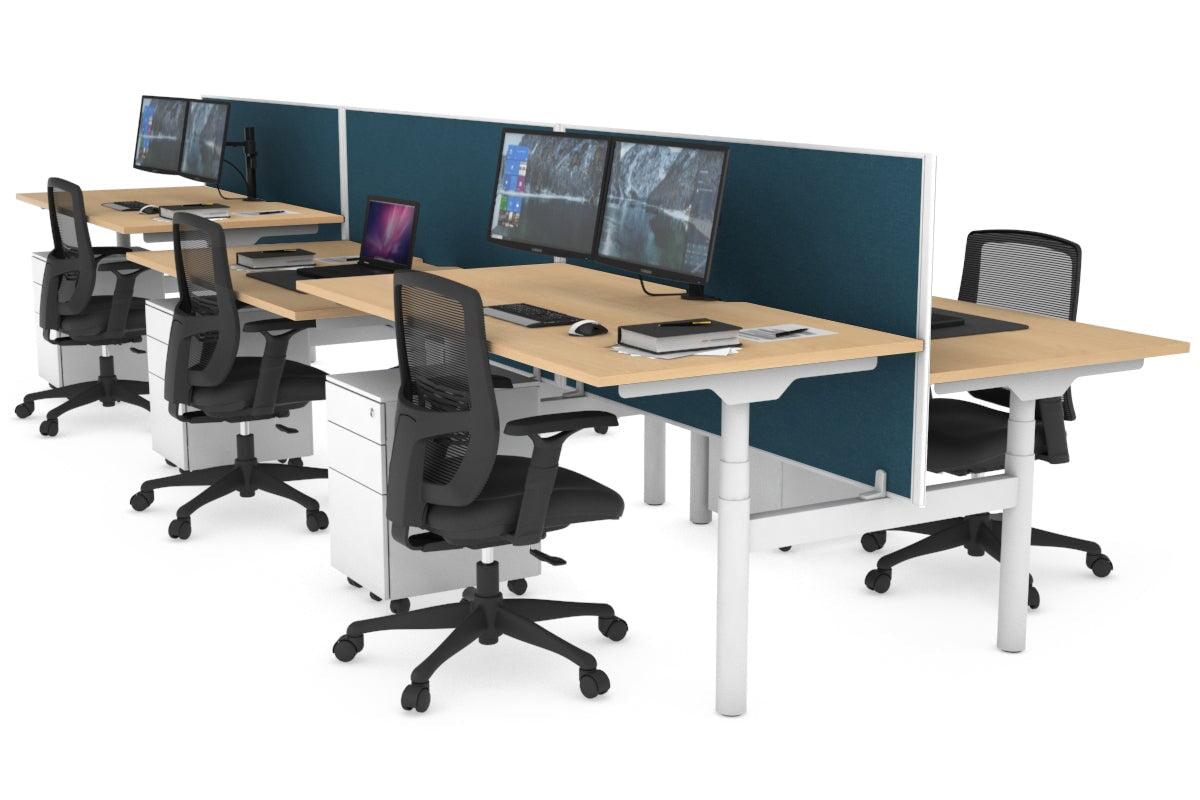 Flexi Premium Height Adjustable 6 Person H-Bench Workstation - White Frame [1200L x 800W with Cable Scallop] Jasonl maple deep blue (820H x 1200W) none