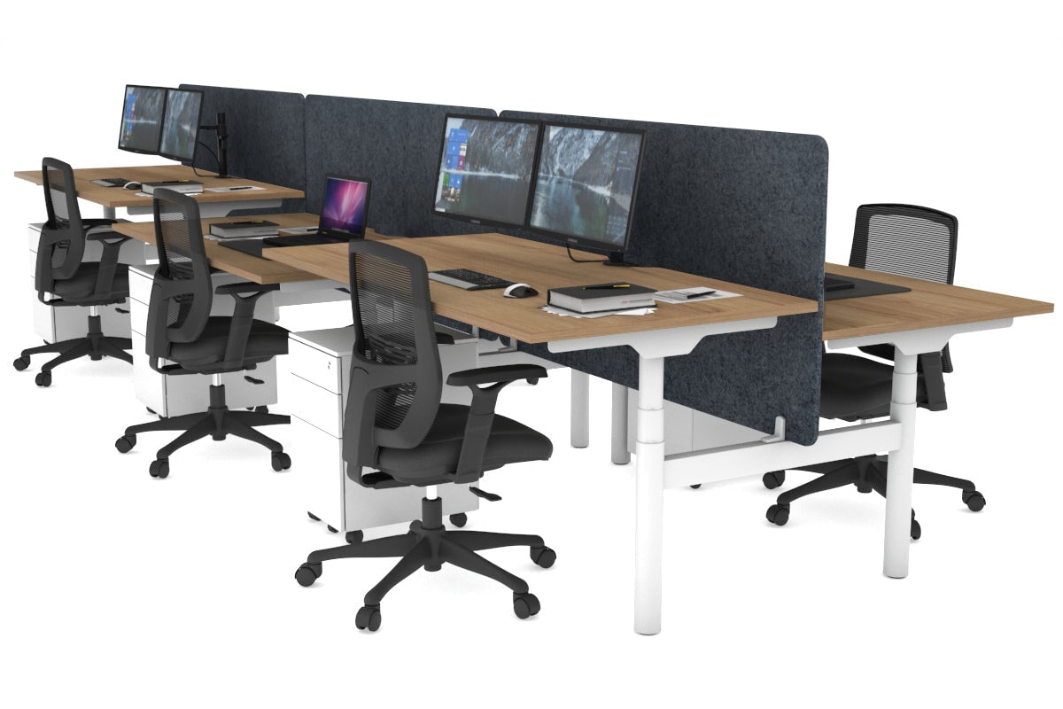 Flexi Premium Height Adjustable 6 Person H-Bench Workstation - White Frame [1200L x 800W with Cable Scallop] Jasonl salvage oak dark grey echo panel (820H x 1200W) none