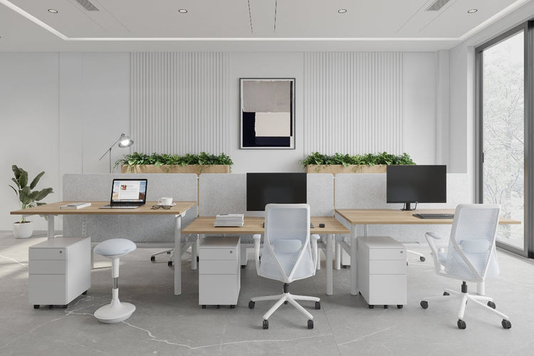Flexi Premium Height Adjustable 6 Person H-Bench Workstation - White Frame [1200L x 800W with Cable Scallop] Jasonl 