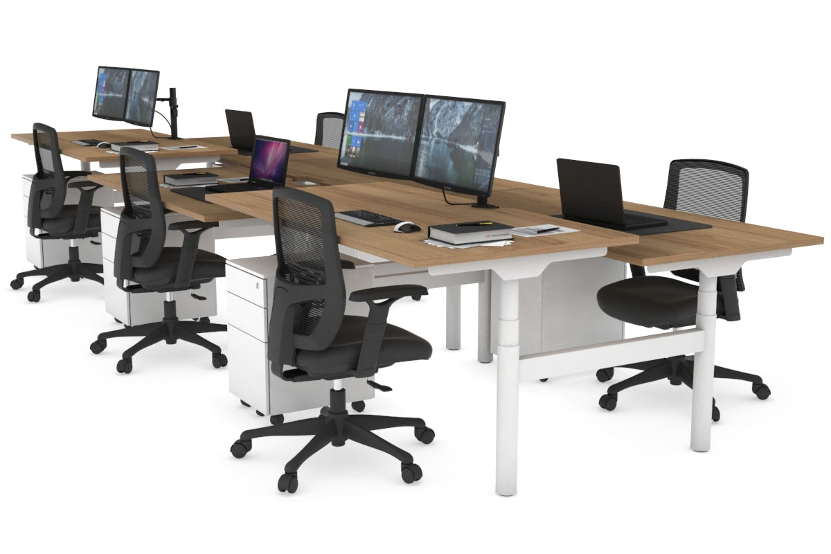 Flexi Premium Height Adjustable 6 Person H-Bench Workstation - White Frame [1200L x 800W with Cable Scallop] Jasonl salvage oak none none