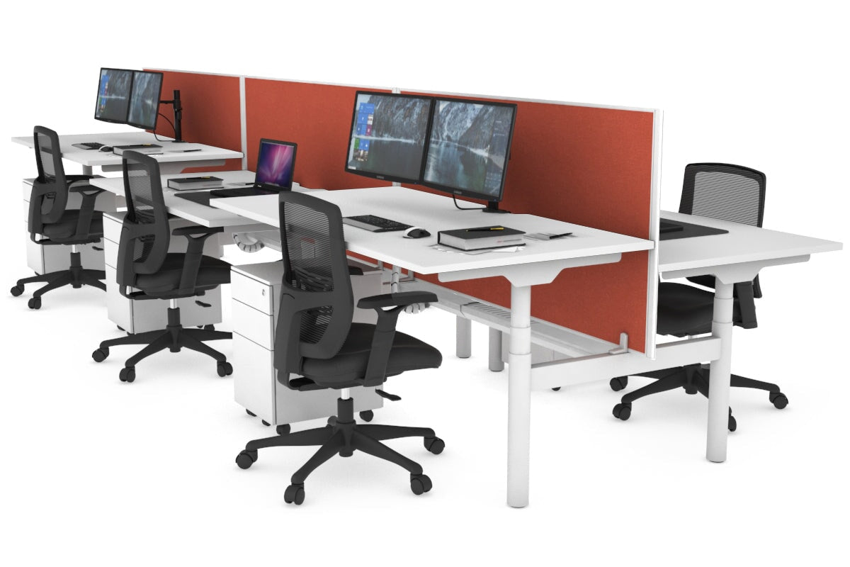 Flexi Premium Height Adjustable 6 Person H-Bench Workstation - White Frame [1200L x 800W with Cable Scallop] Jasonl white orange squash (820H x 1200W) white cable tray