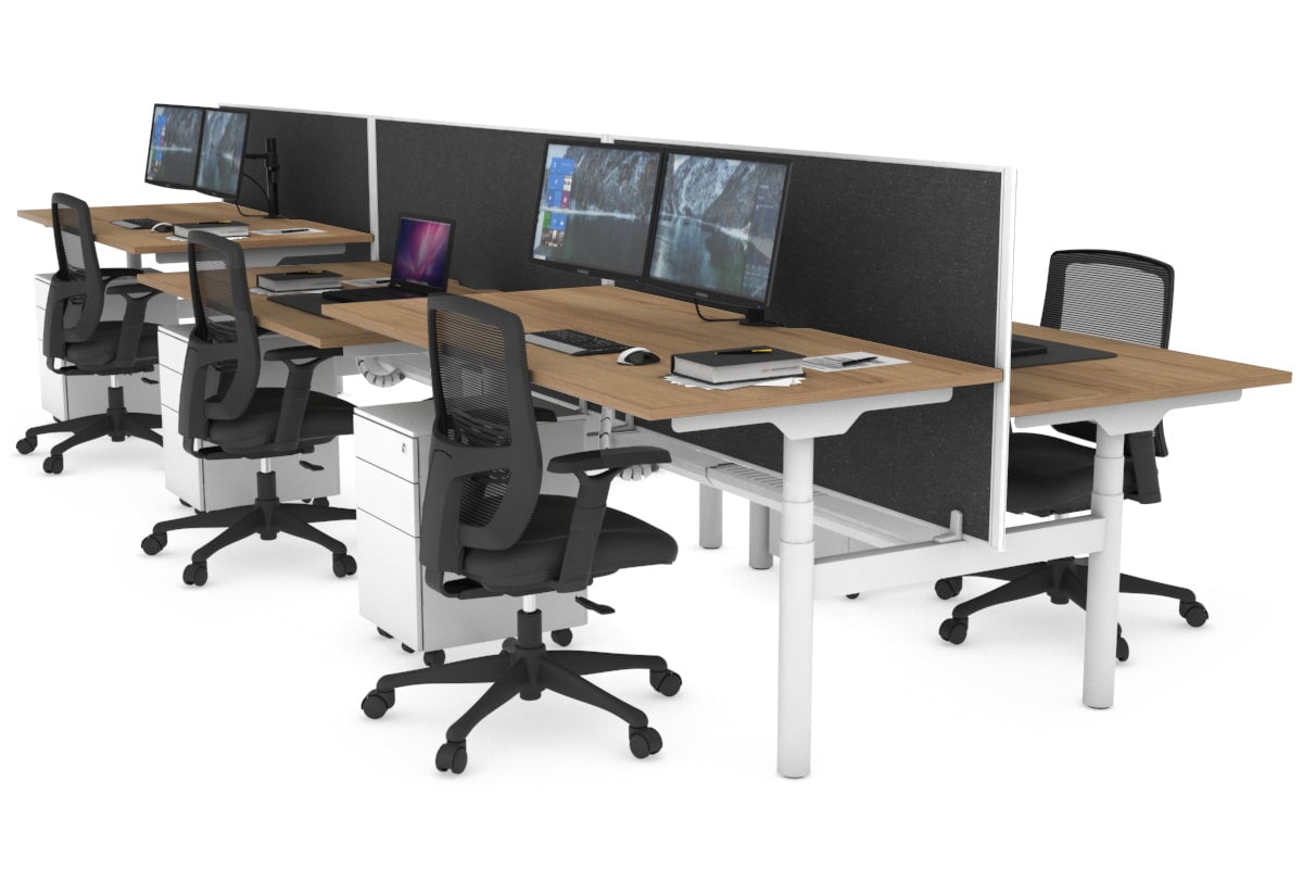 Flexi Premium Height Adjustable 6 Person H-Bench Workstation - White Frame [1200L x 800W with Cable Scallop] Jasonl salvage oak moody charchoal (820H x 1200W) white cable tray