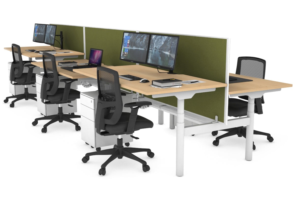 Flexi Premium Height Adjustable 6 Person H-Bench Workstation - White Frame [1200L x 800W with Cable Scallop] Jasonl maple green moss (820H x 1200W) white cable tray
