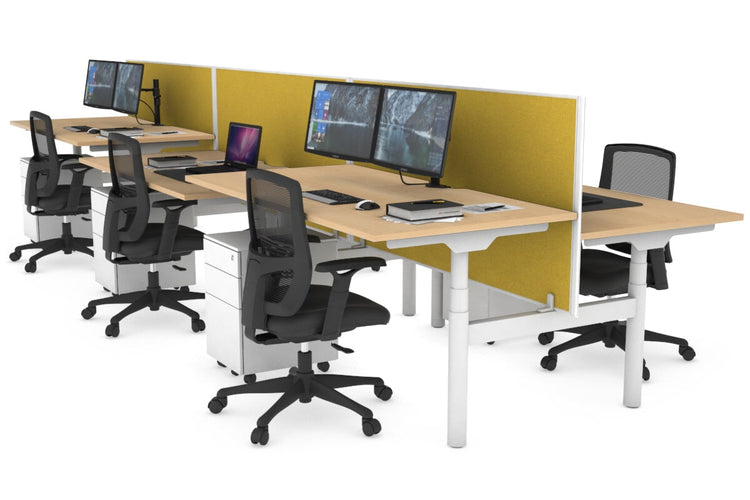 Flexi Premium Height Adjustable 6 Person H-Bench Workstation - White Frame [1200L x 800W with Cable Scallop] Jasonl maple mustard yellow (820H x 1200W) none