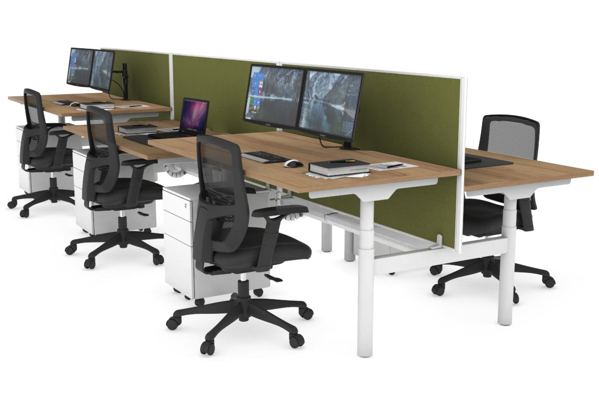 Flexi Premium Height Adjustable 6 Person H-Bench Workstation - White Frame [1200L x 800W with Cable Scallop] Jasonl salvage oak green moss (820H x 1200W) white cable tray