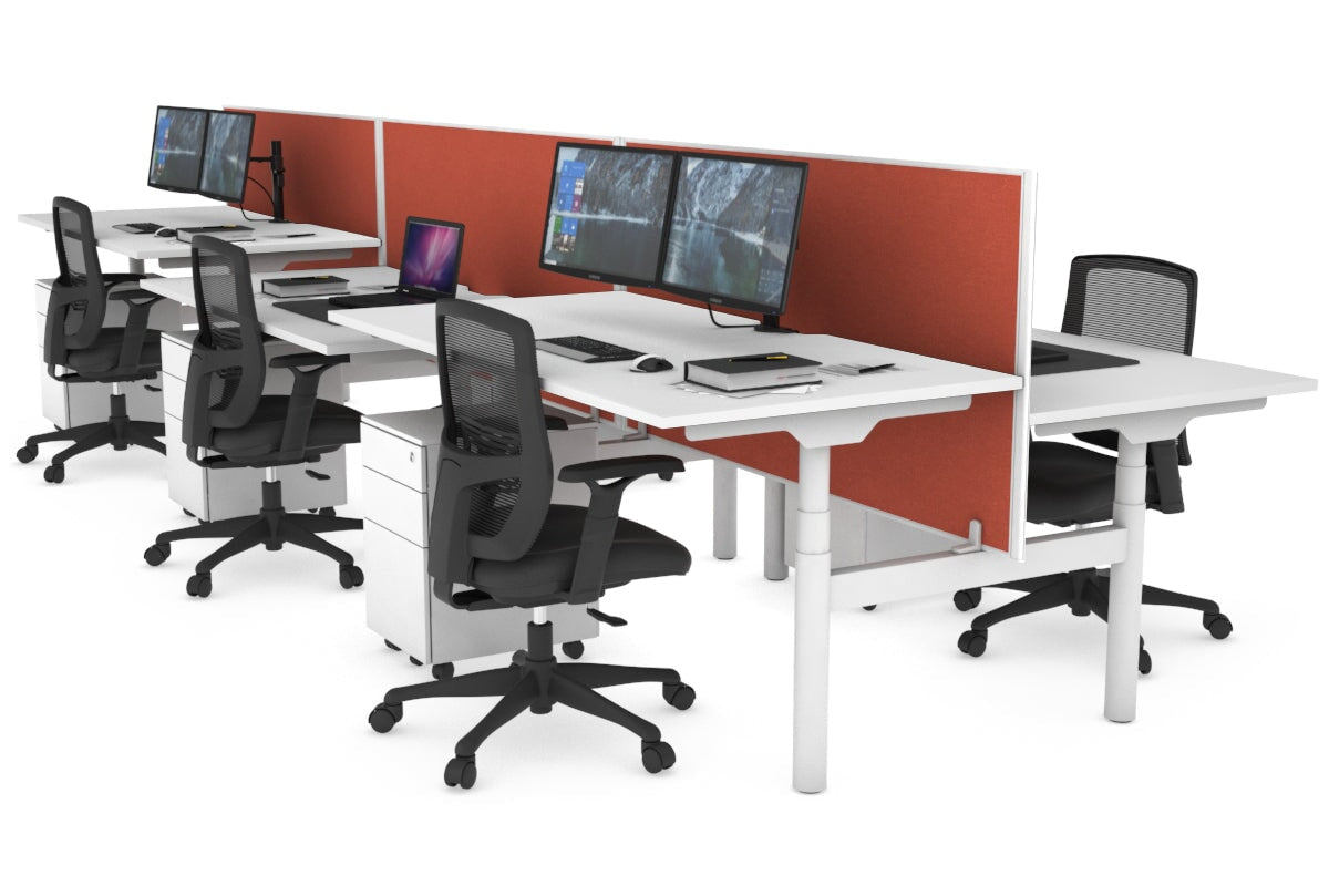 Flexi Premium Height Adjustable 6 Person H-Bench Workstation - White Frame [1200L x 800W with Cable Scallop] Jasonl white orange squash (820H x 1200W) none