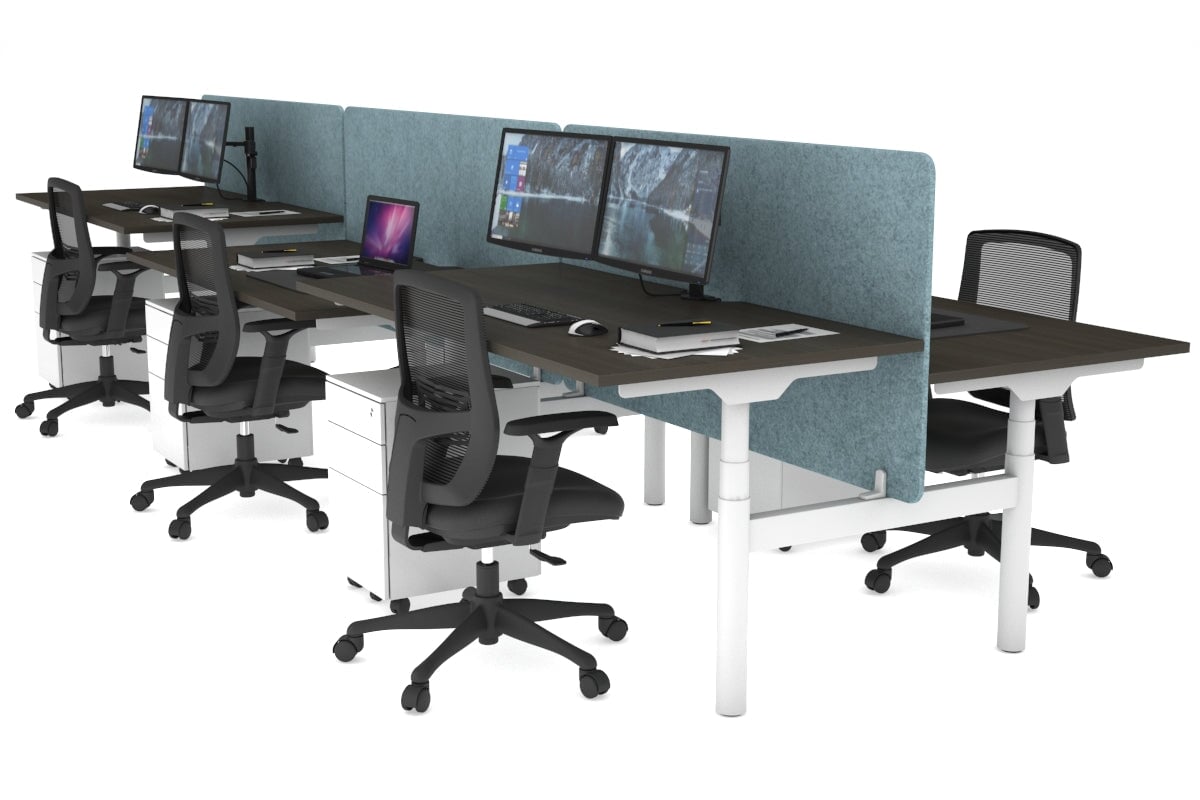Flexi Premium Height Adjustable 6 Person H-Bench Workstation - White Frame [1200L x 800W with Cable Scallop] Jasonl dark oak blue echo panel (820H x 1200W) none
