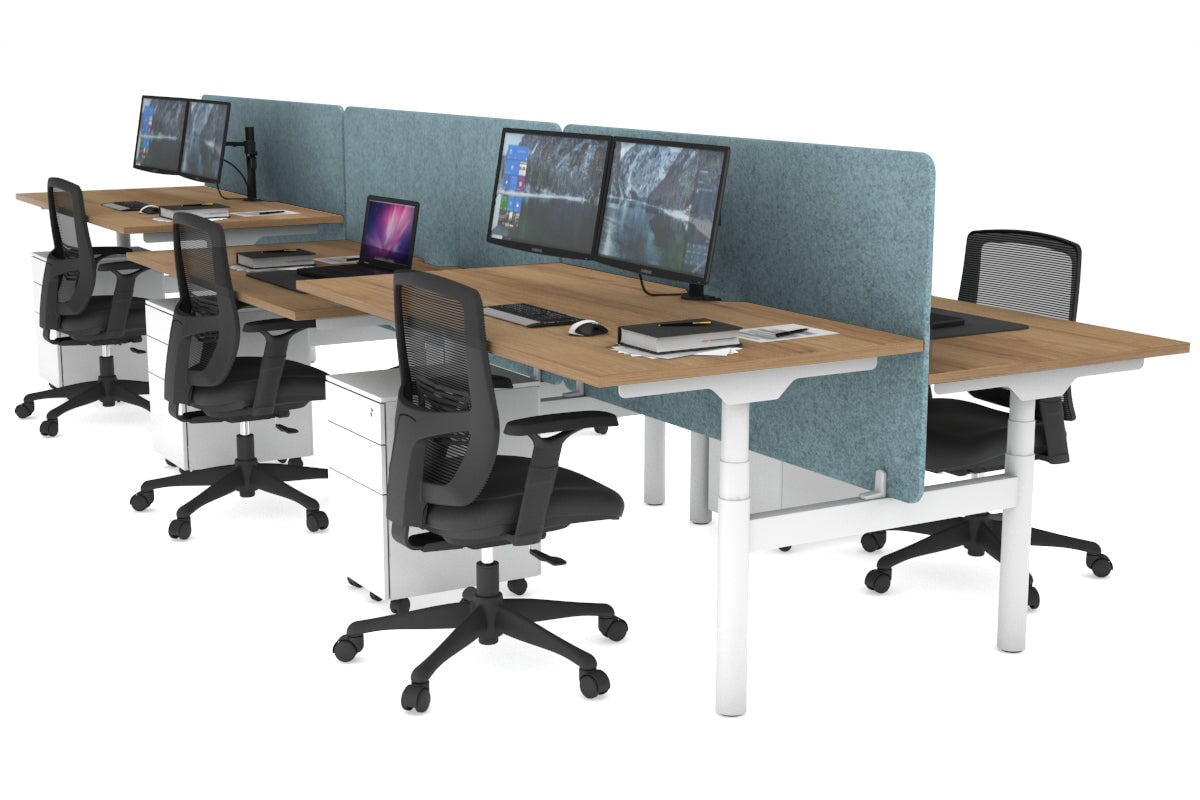 Flexi Premium Height Adjustable 6 Person H-Bench Workstation - White Frame [1200L x 800W with Cable Scallop] Jasonl salvage oak blue echo panel (820H x 1200W) none