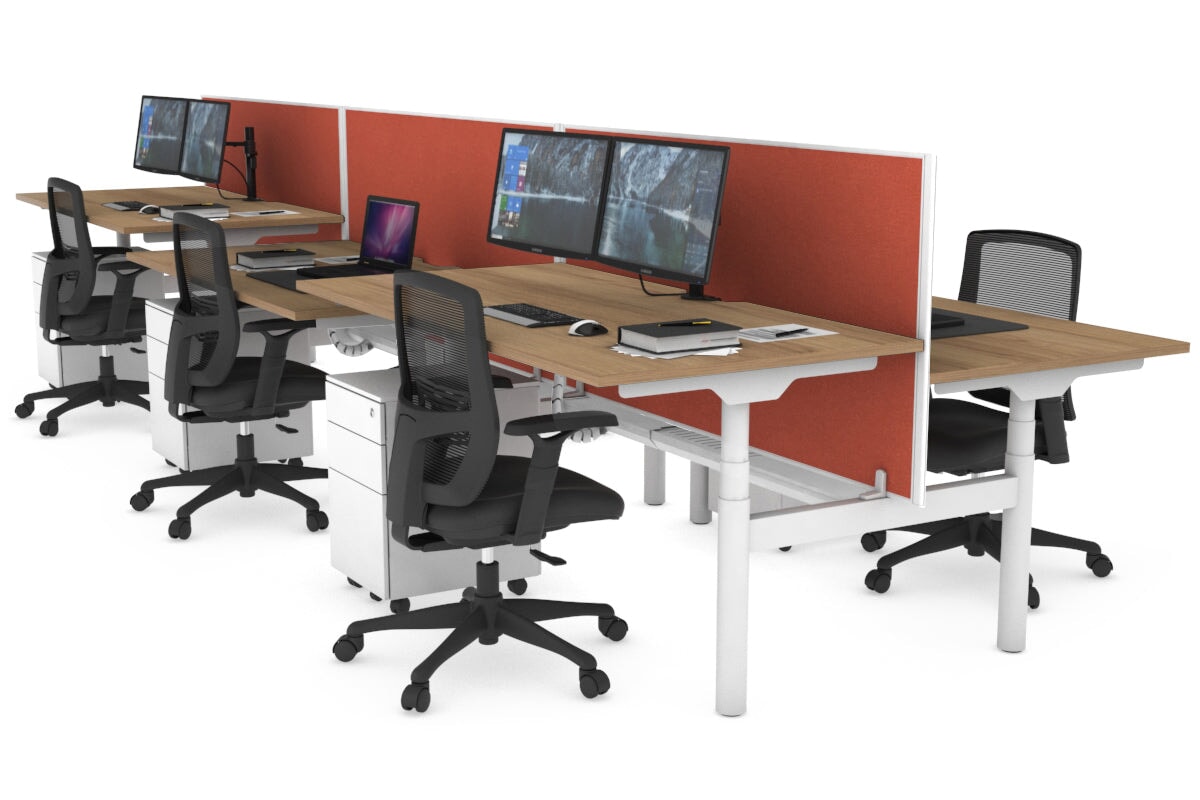 Flexi Premium Height Adjustable 6 Person H-Bench Workstation - White Frame [1200L x 800W with Cable Scallop] Jasonl salvage oak orange squash (820H x 1200W) white cable tray