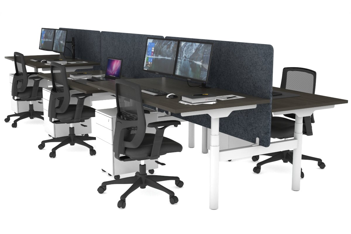 Flexi Premium Height Adjustable 6 Person H-Bench Workstation - White Frame [1200L x 800W with Cable Scallop] Jasonl dark oak dark grey echo panel (820H x 1200W) none