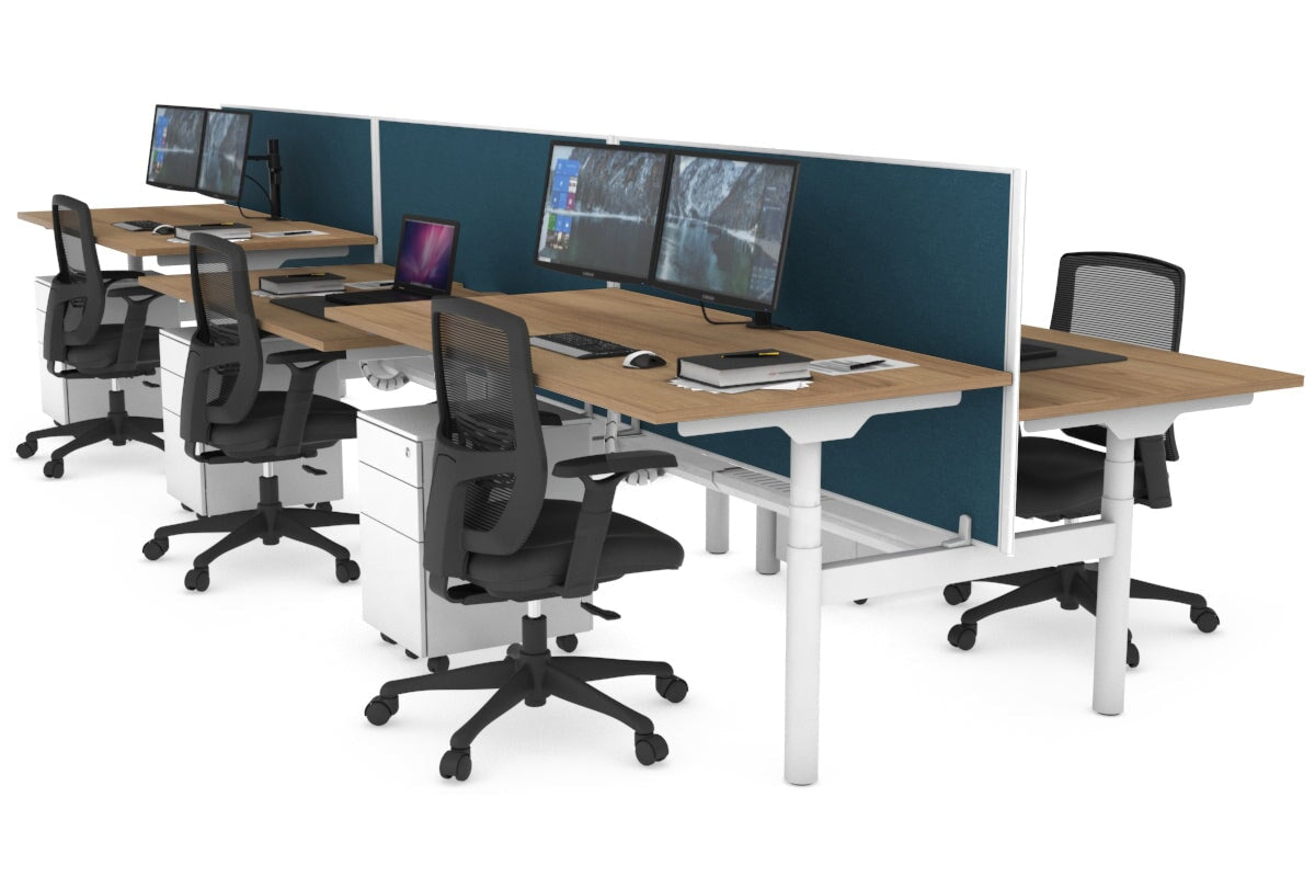 Flexi Premium Height Adjustable 6 Person H-Bench Workstation - White Frame [1200L x 800W with Cable Scallop] Jasonl salvage oak deep blue (820H x 1200W) white cable tray