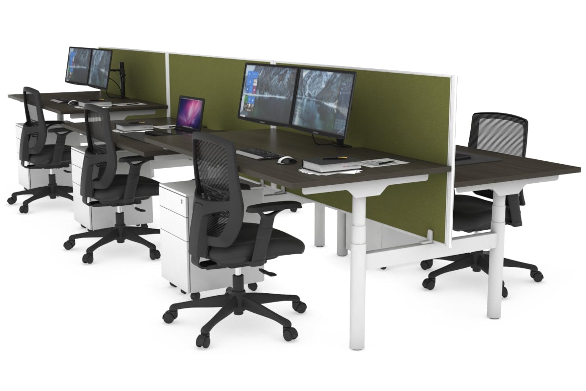 Flexi Premium Height Adjustable 6 Person H-Bench Workstation - White Frame [1200L x 800W with Cable Scallop] Jasonl dark oak green moss (820H x 1200W) none