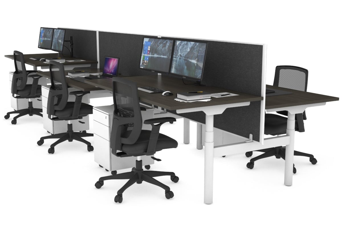 Flexi Premium Height Adjustable 6 Person H-Bench Workstation - White Frame [1400L x 800W with Cable Scallop] Jasonl dark oak moody charchoal (820H x 1400W) none