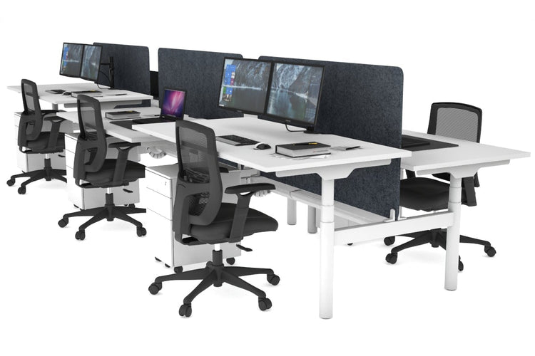Flexi Premium Height Adjustable 6 Person H-Bench Workstation - White Frame [1400L x 800W with Cable Scallop] Jasonl white dark grey echo panel (820H x 1200W) white cable tray