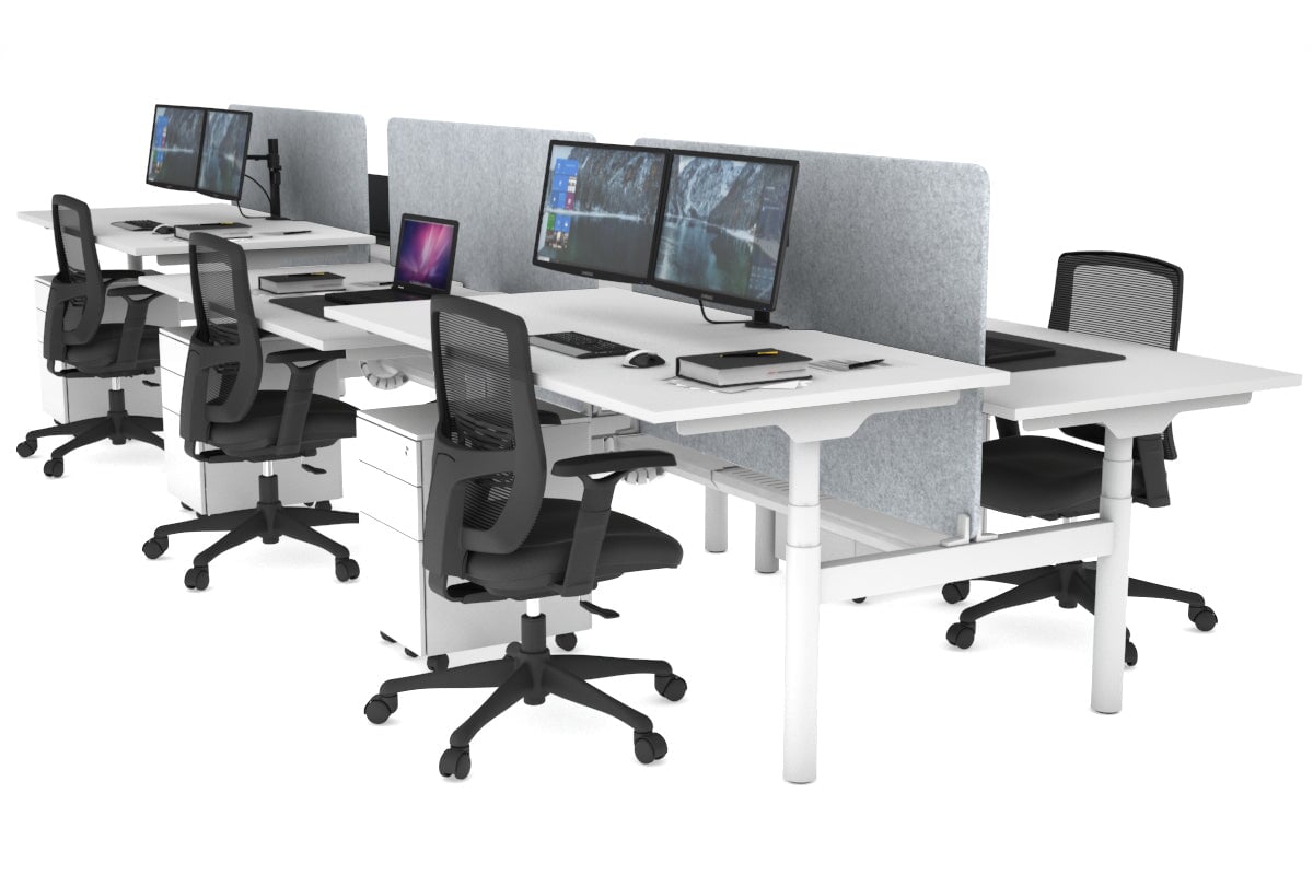 Flexi Premium Height Adjustable 6 Person H-Bench Workstation - White Frame [1400L x 800W with Cable Scallop] Jasonl white light grey echo panel (820H x 1200W) white cable tray