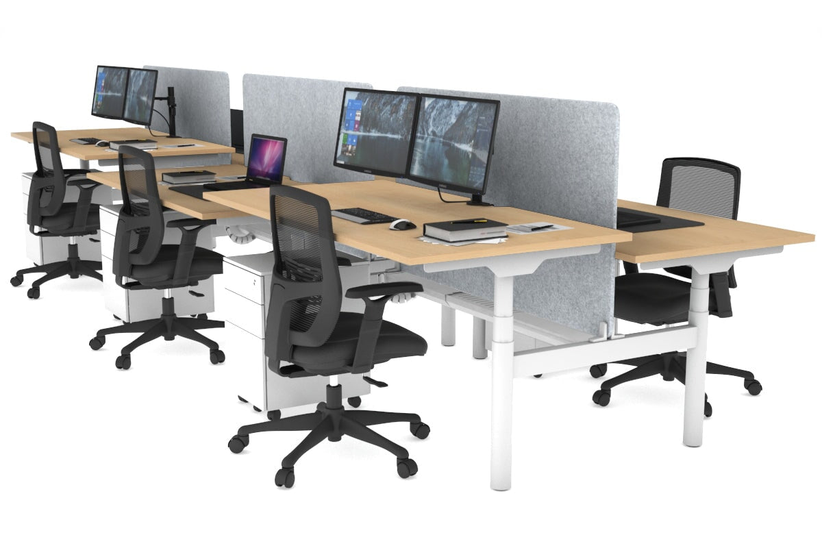 Flexi Premium Height Adjustable 6 Person H-Bench Workstation - White Frame [1400L x 800W with Cable Scallop] Jasonl maple light grey echo panel (820H x 1200W) white cable tray