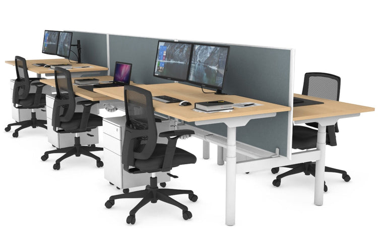 Flexi Premium Height Adjustable 6 Person H-Bench Workstation - White Frame [1400L x 800W with Cable Scallop] Jasonl maple cool grey (820H x 1400W) white cable tray