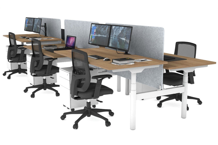 Flexi Premium Height Adjustable 6 Person H-Bench Workstation - White Frame [1400L x 800W with Cable Scallop] Jasonl salvage oak light grey echo panel (820H x 1200W) none