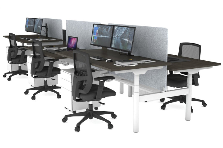 Flexi Premium Height Adjustable 6 Person H-Bench Workstation - White Frame [1400L x 800W with Cable Scallop] Jasonl dark oak light grey echo panel (820H x 1200W) white cable tray