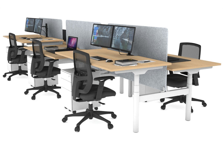 Flexi Premium Height Adjustable 6 Person H-Bench Workstation - White Frame [1400L x 800W with Cable Scallop] Jasonl maple light grey echo panel (820H x 1200W) none