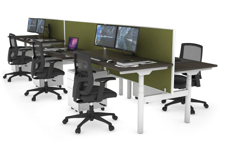Flexi Premium Height Adjustable 6 Person H-Bench Workstation - White Frame [1600L x 700W] Jasonl dark oak green moss (820H x 1600W) none
