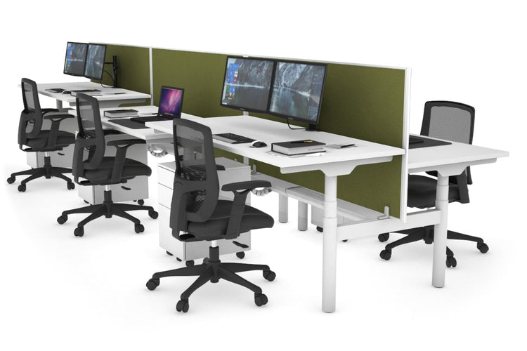 Flexi Premium Height Adjustable 6 Person H-Bench Workstation - White Frame [1600L x 700W] Jasonl white green moss (820H x 1600W) white cable tray