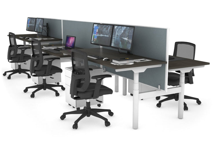 Flexi Premium Height Adjustable 6 Person H-Bench Workstation - White Frame [1600L x 700W] Jasonl dark oak cool grey (820H x 1600W) none