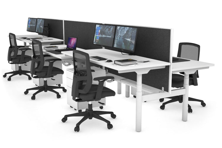 Flexi Premium Height Adjustable 6 Person H-Bench Workstation - White Frame [1600L x 700W] Jasonl white moody charchoal (820H x 1600W) white cable tray