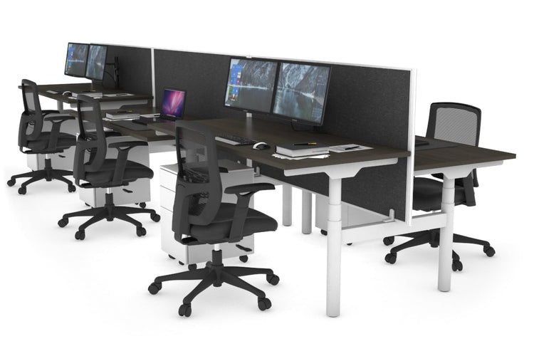 Flexi Premium Height Adjustable 6 Person H-Bench Workstation - White Frame [1600L x 700W] Jasonl dark oak moody charchoal (820H x 1600W) none